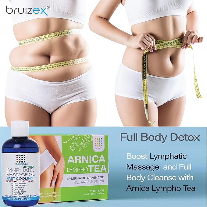 Bruizex Lymphatic Drainage Massage Oil with Arnica & Menthol for After Procedure Body Care & Lymphatic Drainage Massager, Liposuction, 360 Lipo, BBL, Tummy Tuck Body Massage, Cooling Formula - 8.5 Oz