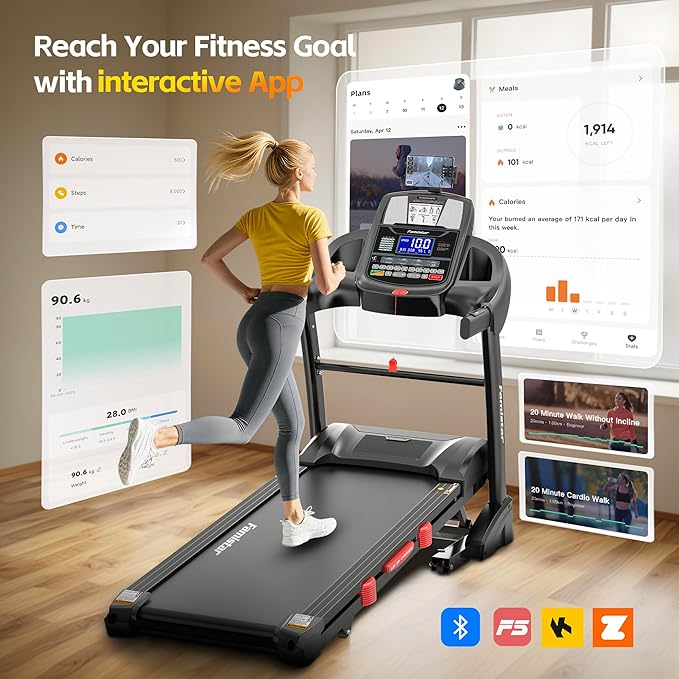 400 lbs Capacity Treadmill for Home with 15% Incline, 5.0 HP Folding Treadmill for Exercising, 0.6–10 MPH, APP Control, Shock Absorption, Quiet Running, Free Brushless Fan & Knee Support
