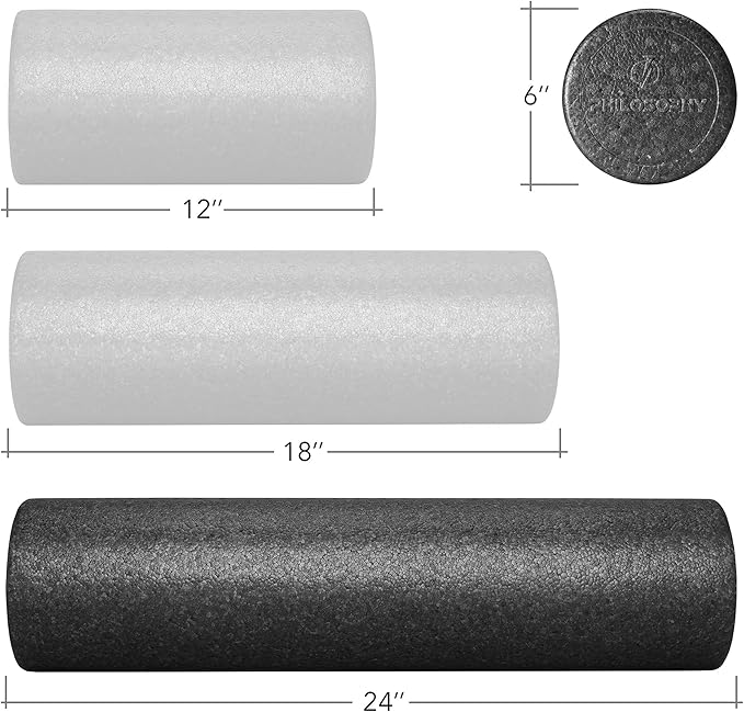 Philosophy Gym 24" High-Density Foam Roller for Exercise, Massage, Muscle Recovery - Round, Black