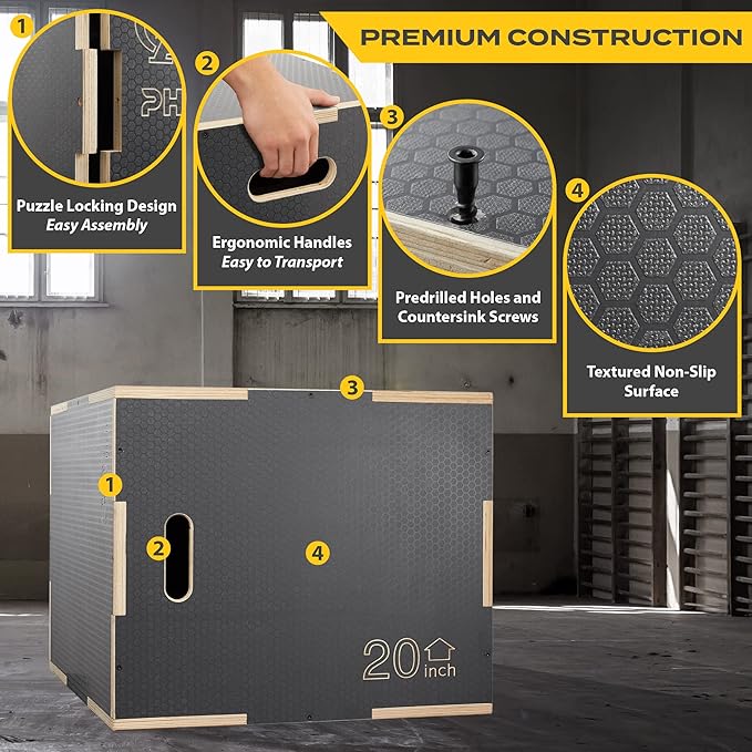 Philosophy Gym 3 in 1 Non-Slip Wood Plyo Box- Jump Plyometric Box for Training and Conditioning