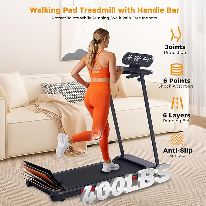 Walking Pad Treadmill with Incline, 2026 Upgrade Portable Treadmill with Handles for Home Small, 3.5HP Small Walking Pad with Handle Bar, 0.6-10.0MPH, 400LBS