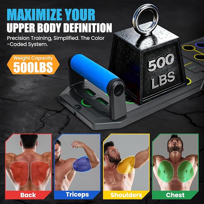 Push Up Board Fitness - Portable Foldable Pushup Board - 20 in 1 Push Up Bar at Home Gym - Strength Training Equipment for Men and Women