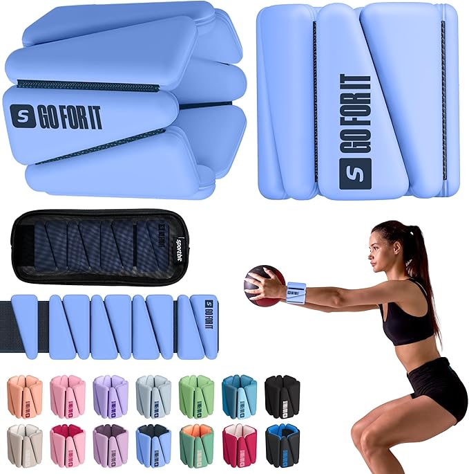 SPORTBIT Wrist and Ankle Weights for Women - Set of 2 (1lb Each) Wearable Ankle & Wrist Weights - Leg & Arm Bands, Silicone Weighted Bracelets for Workout, Walking, Running, Yoga, Pilates