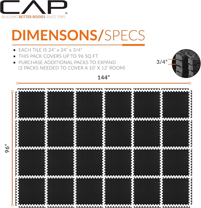 CAP Puzzle Exercise Mats | 3/4” Thick EVA Interlocking Foam Tiles for Home Gym Flooring | Multiple Options