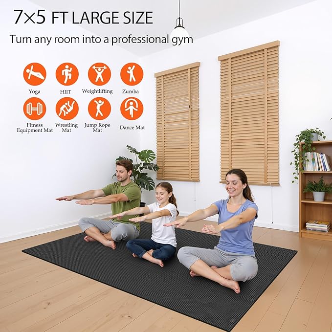 VTORY Extra Thick Large Exercise Mat, 6'x4'/7'x5'/8'x6'/10'x6'x8mm(1/3 inch) , Non-Slip, PVC, Ultra Durable, Heavy-Duty Mat, Shoes-Friendly, High-Density, Large Wide Yoga Mat, Workout Mat for Home Gym, Cardio, Strength, HIIT, MMA