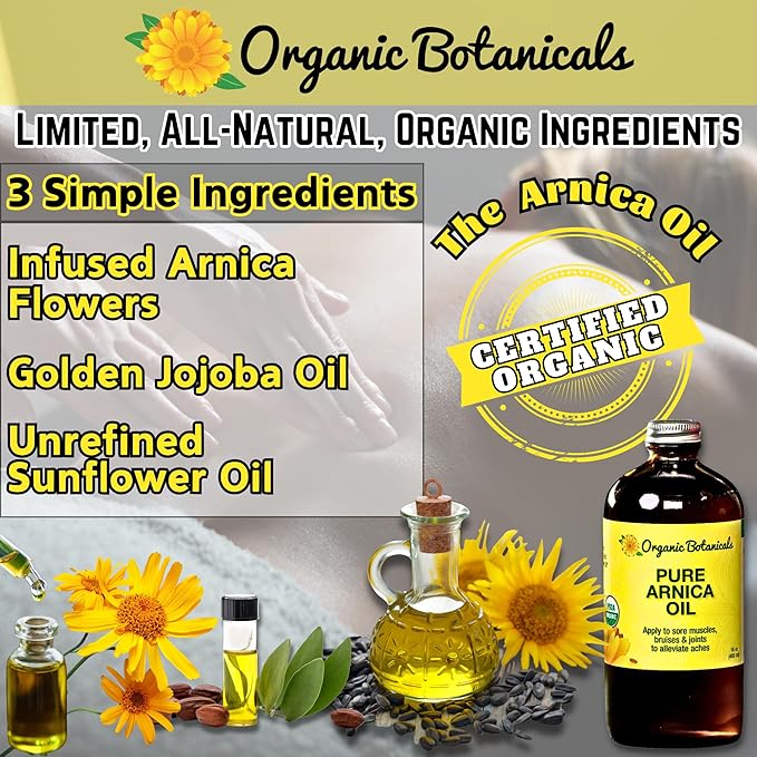 Arnica Oil - Pure Organic Muscle Discomfort Bottle - Arnica Montana Oil for Arthritis, Bruising & Swelling, Muscle, Joint Discomfort, and Sports Injuries, Arnica Massage Oil (8 oz)
