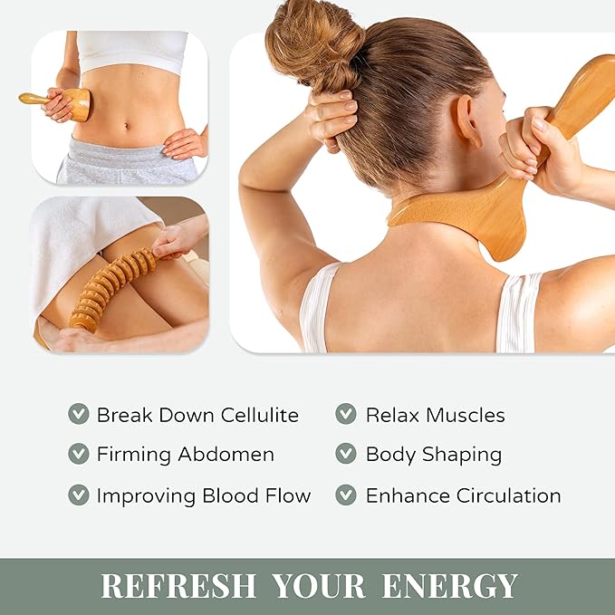 3 PCS Wood Therapy Massage Tools - Professional Maderoterapia Kit for Body Sculpting, Improving Circulation, and Muscle Relaxation