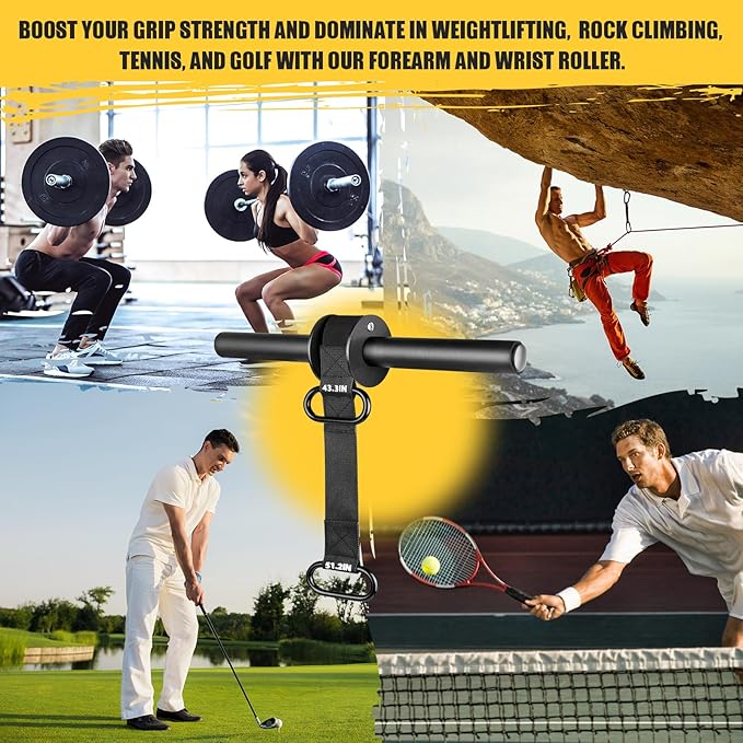 Forearm Strengthener and Wrist Roller, 43.3 in Or 51.2 in Ultra-Strong Nylon Webbing Wrist & Forearm Blaster with Quick Locking Mechanism, Durable Anti-Slip Grip Handles for Forearm Strength Training