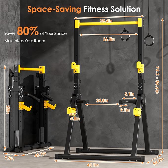 SogesPower Power Tower Pull Up Bar Station, Foldable Pull Up Dip Station Free Standing for Home Gym,Adjustable Pull Up Bar Stand Dip Bar Strength Training Workout Equipment,Triangular Design