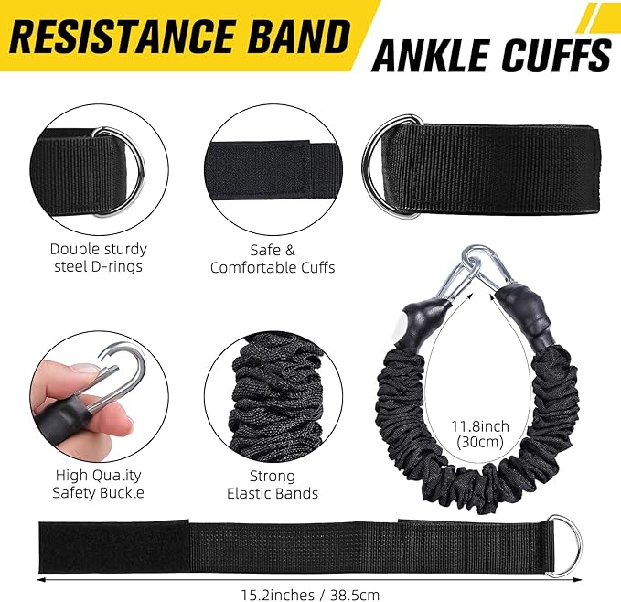 Vertical Jump Trainer Leg Strength Ankle Resistance Bands with Cuffs Workout Equipment for Fitness Basketball Volleyball Tennis Jumping Strength Training Equipment