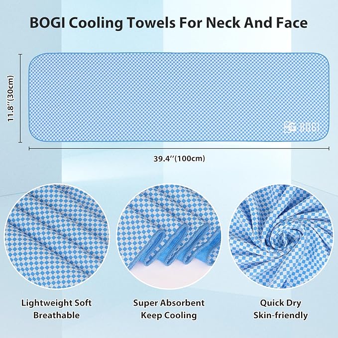 BOGI Cooling Towels for Neck and Face, Soft Breathable Cool Towel for Instant Cooling Stay Cool for Yoga, Sport, Gym, Camping, Running & More Activities