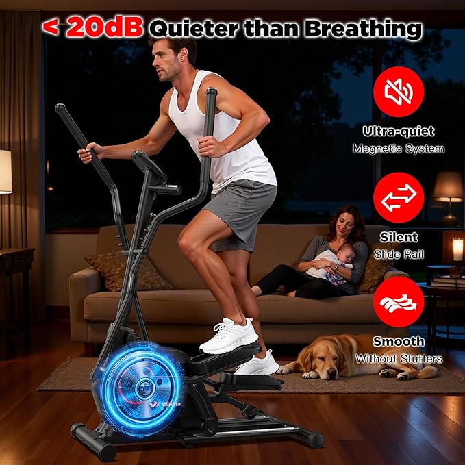 Elliptical Exercise Machine for Home Use, Elliptical Machine with Hyper-Quiet Magnetic Drive System, 14-Level Resistance Adjustment, 15.5IN Stride, 300LBS Weight Capacity, Tablet Holder
