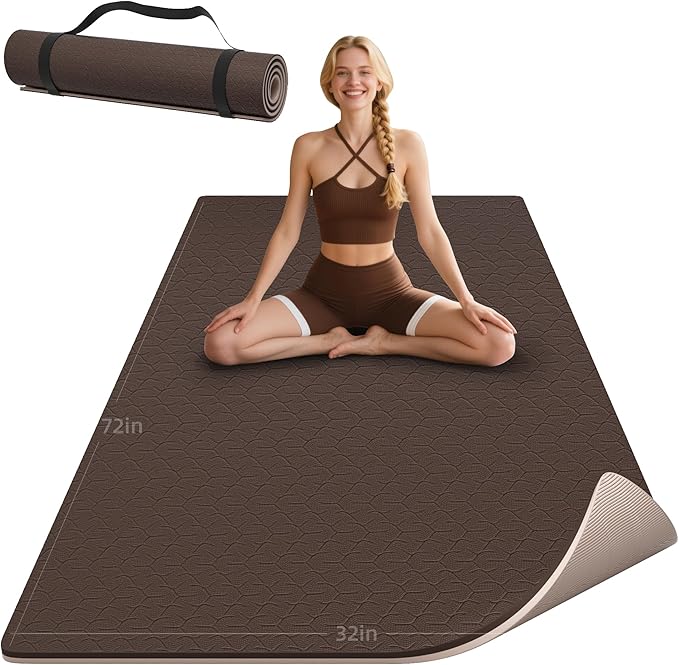 HAHE Yoga Mat Thick, 72"x32"x0.4"Th (10mm), Wide Non-Slip Exercise Mat with Carry Strap, Double-Sided POE Fitness Mat for Yoga, Pilates & Floor Workouts