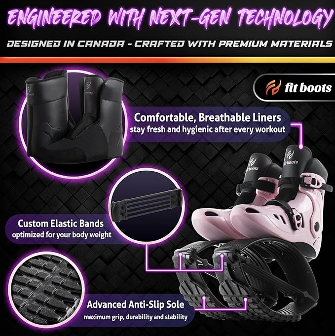 FIT BOOTS for Women Exercise - Premium Moon Shoes for Jumping, Kangaroo Shoes for Training, Cardio & Fun, Joint-Friendly, Rebounder Jumps Boots for Adults & Kids, Bouncy Workout (Women-Pink)