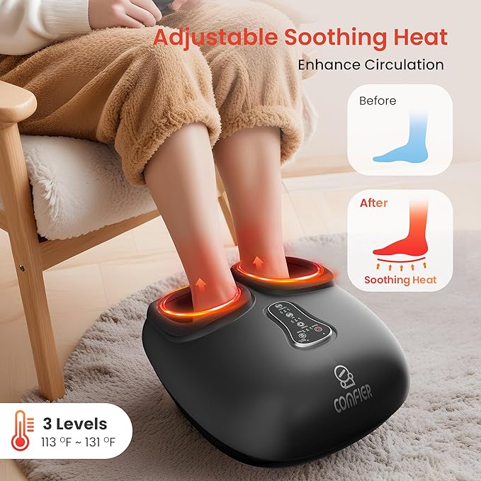 COMFIER Shiatsu Foot Massager with Heat, Kneading Rolling,Vibration, Compression,Remote Control,Foot Massage for Neuropathy,Plantar Fasciitis,Size 13“