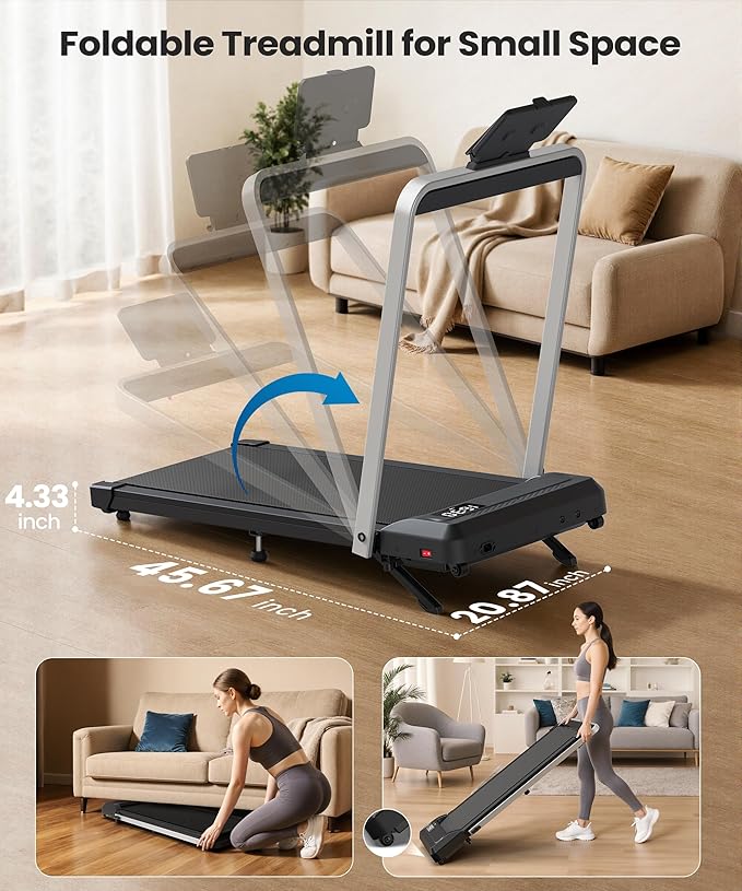 WELLFIT 15% Auto Incline Treadmills with Handle Bar, Heavyduty Home Treadmill with 320-400LBS Weight Capacity, 4.0HP Foldable Treadmill for Small Space, Walking Pad Climb Running, Large Running Area