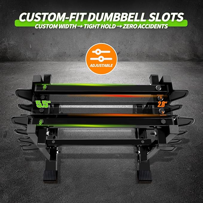 Heavy Duty Dumbbell Rack, Double-Side Extension Holder for Dumbbells & Kettlebells Home Gym Storage Rack