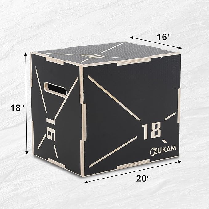Non-Slip Wood Plyometric Jump Box- 3-in-1 Wooden Plyo Box for Home Gym and Outdoor Workout