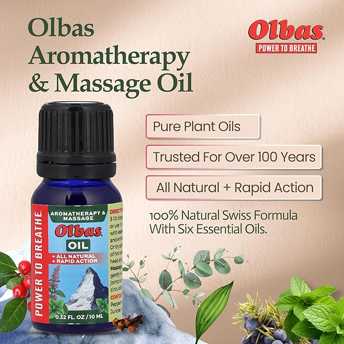 Olbas Massage and Aromatherapy Oil, 0.32 Fl Oz,Body Massage Oil, Swiss Herbal Remedies with Pure Essential Massage Oils for Muscle Relaxing and Soothing Comfort for Pain Relief