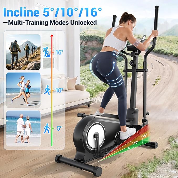 ANCHEER Elliptical Exercise Machine, Elliptical Trainer for Home Gym Exercise Equipment 550Lbs Max Weight, Ultra-Silent Elliptical Machine 16 Resistance Levels Pulse Rate Grips