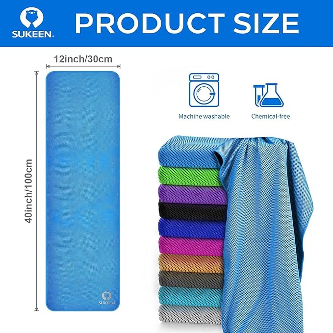 Sukeen 12 Pack Cooling Sports Towel Bulk (40"x12"), Quick-Drying Neck Cooling Wraps, Soft & Breathable Microfiber Ice Towel for Athletes, Sports Fitness Enthusiasts Gym Outdoor Summer