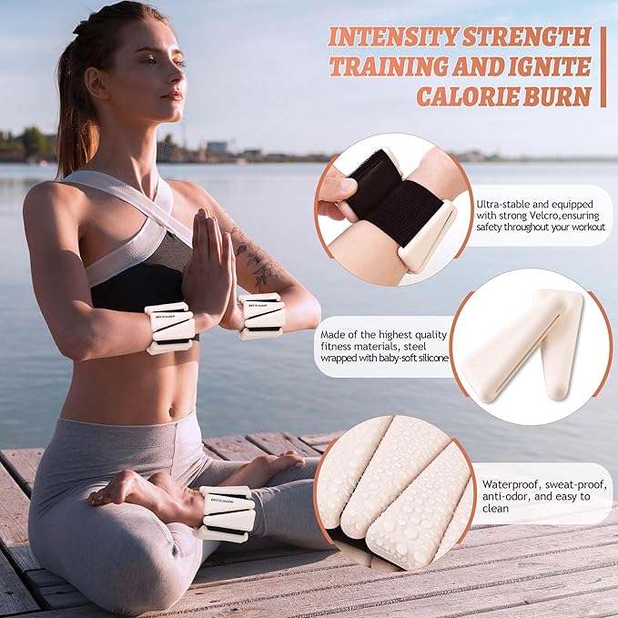Ankle Weights for Women Wrist Weights Set of 2 (1 lb/2 lb Each) Adjustable Arm Leg Weight for Womens Men Suitable for Walking Swimming Running Pilates Yoga Gym