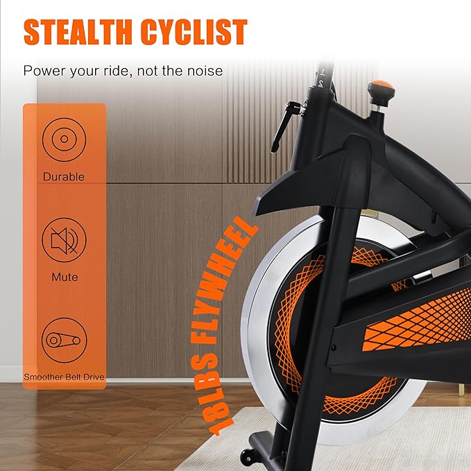 Exercise Bike, Wool Felt Brake Pad Stationary Bike - Quiet Belt Drive Indoor Cycling Bike for Home Cardio, Adjustable Handlebar & Extra Soft Seat, Digital LED Monitor with 300lb Weight Capacity