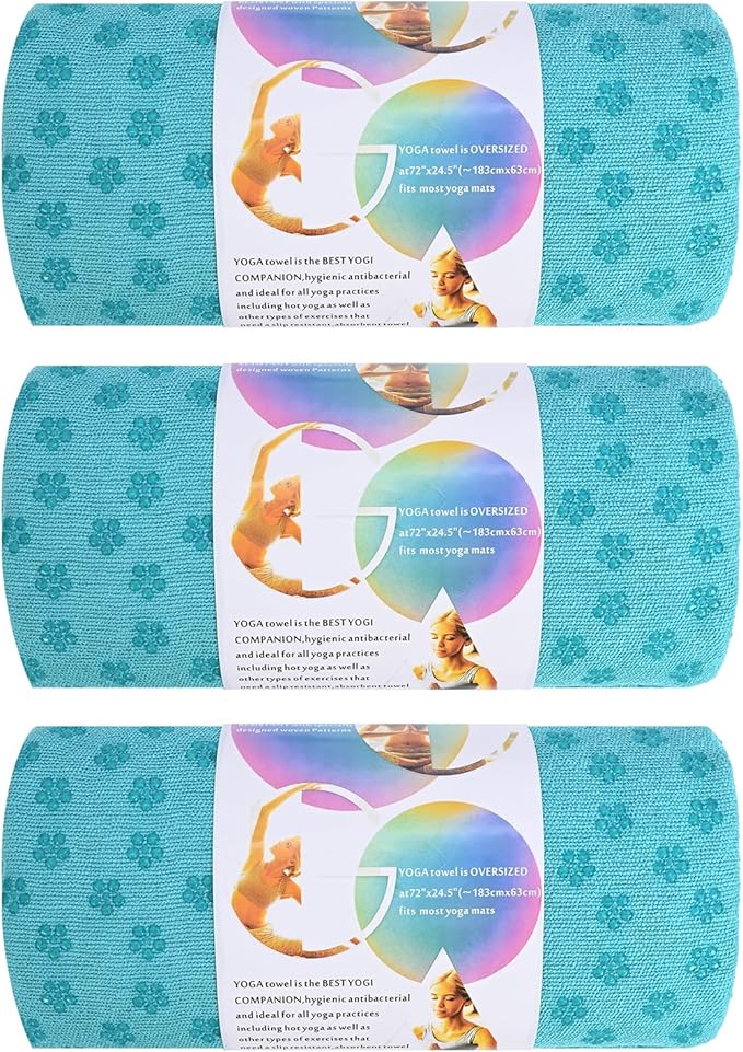 3 Pack Hot Yoga Towels with Plum Blossom Dots, Sky Blue Non-Slip Yoga Mat Towel, Super-Absorbent Soft Suede Microfiber Towel for Hot Yoga, Pilates, Bikram and Exercise Workout(24" x72",Sky Blue)