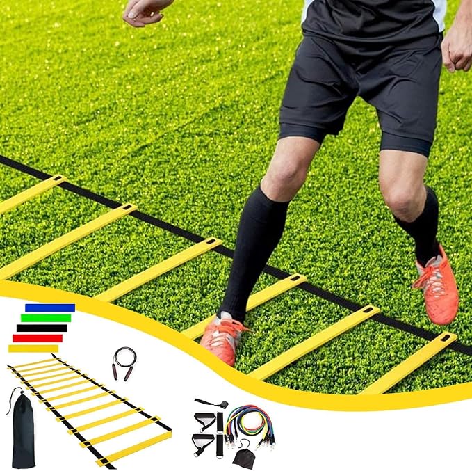 Agility Ladder – Speed Ladder Soccer Football Athletic Fitness Kit | Jump Rope Parachute Discs Belt Basketball Exercise Workout Coordination Endurance Training Tools