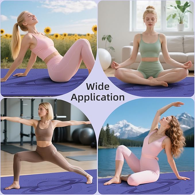 Large Yoga Mat, 72"x40"x0.4"Thick, Extra Wide Exercise Mat, Oversized Non Slip Workout Mat with Strap for Yoga, Pilates, Fitness, Home Gym Studio