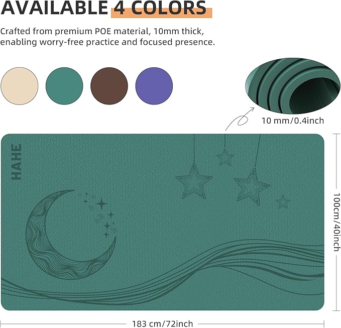 Large Yoga Mat, 72"x40"x0.4"Thick, Extra Wide Exercise Mat, Oversized Non Slip Workout Mat with Strap for Yoga, Pilates, Fitness, Home Gym Studio