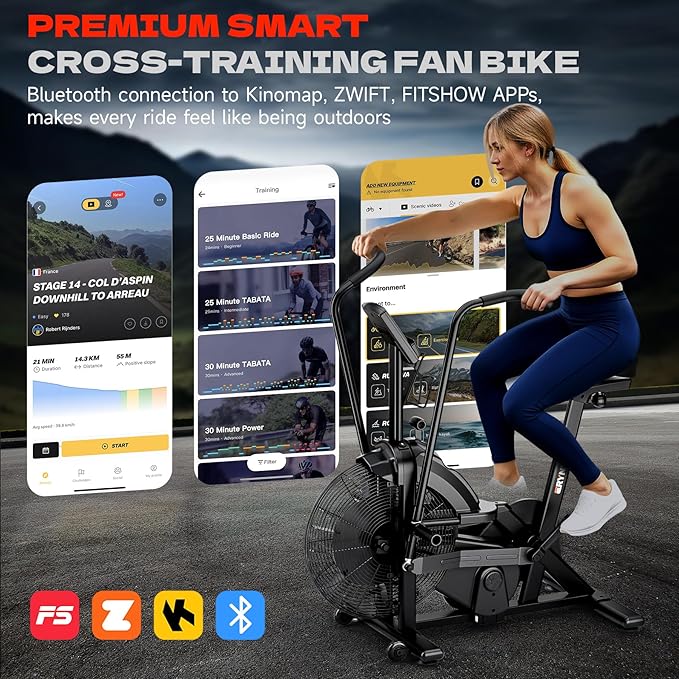 Exercise Bike | Magnetic & Air Resistance Exercise Bike | Adjustable Dual-Action Handlebars | APP-Connected Home Cardio Equipment