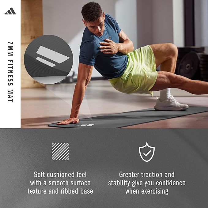 adidas Fitness Mat - Lightweight - Non Slip Yoga Mat, 7mm or 10mm
