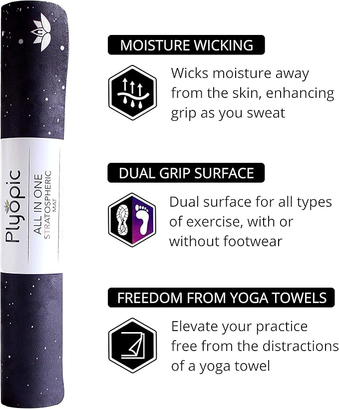 Plyopic. All In One Yoga Mat | Luxury Sweat-Grip Mat/Towel Combo | Ideal for Yoga, Hot Yoga, Bikram, Pilates, Workout & Exercise | Eco-Friendly Natural Rubber