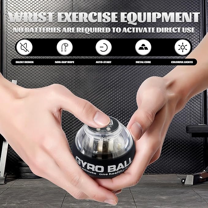 Torque Ball Hand Exerciser,Auto-Start Gyroscopic Forearm Exerciser Wrist Trainer Ball with Counter and LED Lights,Auto-Start Colorful Lighting,Compact and Portable,Designed for Fitness Enthusiasts and Office Workers