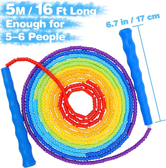 Supertrip Double Dutch Jump Rope Soft Beaded Jump Rope Long Jump Rope 16 FT, Jump Ropes For Women Adult Kids Adjustable Skipping Rope Long Enough for 4-5 Jumpers