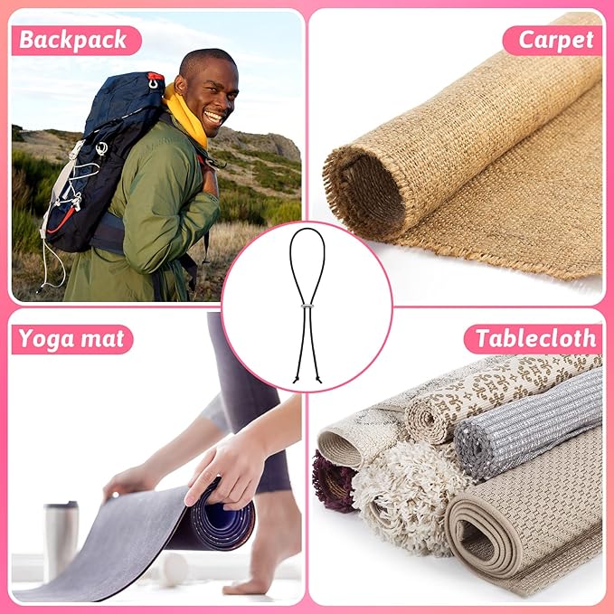 8 Pcs Yoga Mat Straps for Carrying Elastic Yoga Mat Band Storage Yoga Mat Carrier Strap for Exercise Carrying Most Size Mats, 8 Inches in Length, Black
