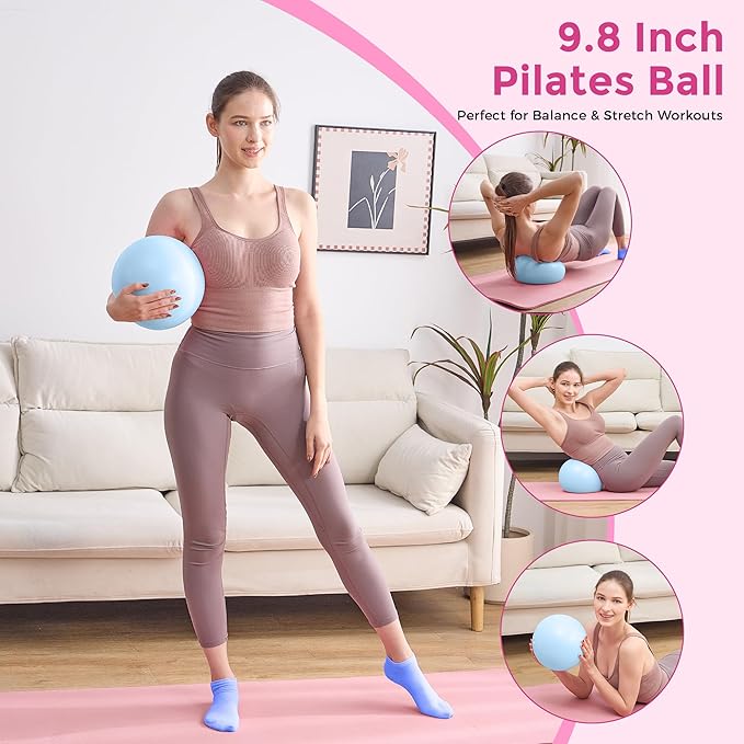 Pilates Equipment, Pilates Kit for Home Workouts, Pilates Ring and Ball Set for Women With 14.5" Pilates Ring, Ball, Resistance Bands, Sliders, Yoga Strap & Ring, Socks, Measure Tape, Stretch Band Bag