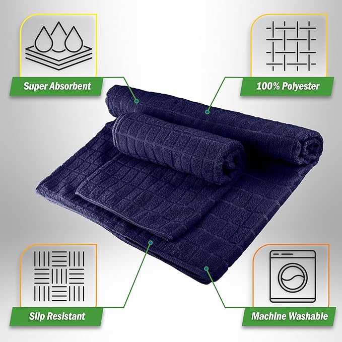 Yoga Mat Towel and Gym Towel Set - 2-Piece Non Slip Set for Hot Yoga, Pilates, and Gym - 72” x 24” Sweat Absorbent and Quick Drying Blanket with Corner Pockets for Mats by Wakeman (Navy)