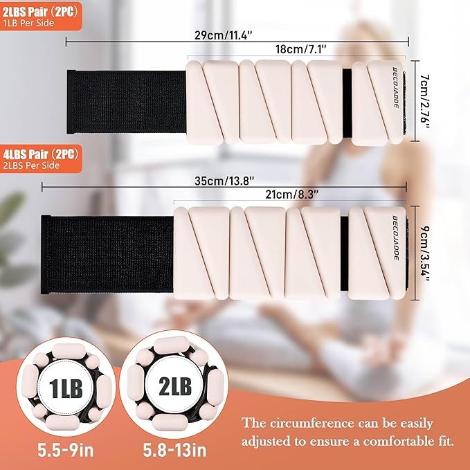 Ankle Weights for Women Wrist Weights Set of 2 (1 lb/2 lb Each) Adjustable Arm Leg Weight for Womens Men Suitable for Walking Swimming Running Pilates Yoga Gym