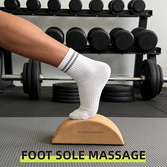 2 Pack Cork Yoga Block & Calf Stretching- Half Moon Recovery Block Improve Balance, Stability & Foot Mobility/Calf Stretcher for Plantar Fasciitis Relief/Yoga & Pilates Balance Trainer