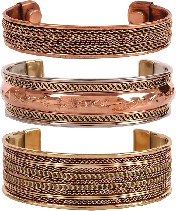 Touchstone copper bracelets | gift for men women |adjustable 100% pure solid real magnetic jewelry | handmade bracelet set combo | rope braided tibetan bangles.