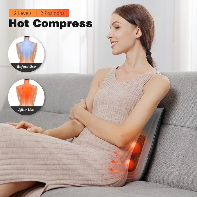 Boriwat Back and Neck Massager with Heat - 3D Kneading Massage Pillow for Neck, Shoulder, Leg Pain Relief - Gifts for Men, Women, Mom, Dad - Relax at Home, Office, Car - Dark Gray