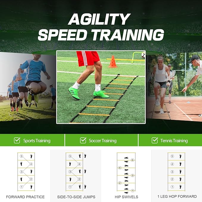 Happy Jump Agility Ladder 12 Rung 20 FT Speed Training Ladder Drill Sports Workout Equipment for Football Soccer Footwork Exercise