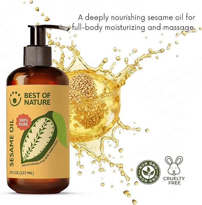 Best of Nature 100% Pure Sesame Oil – Natural Unscented Massage Oil, Deep Moisturizing Body & Skin Oil, Perfect Carrier Oil for Essential Oils, Gallon (128 fl oz)