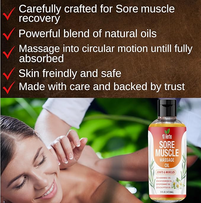 Premium Body Massage Oil for Sore Muscles and Joints, with Eucalyptus, Chamomile & Peppermint Oil