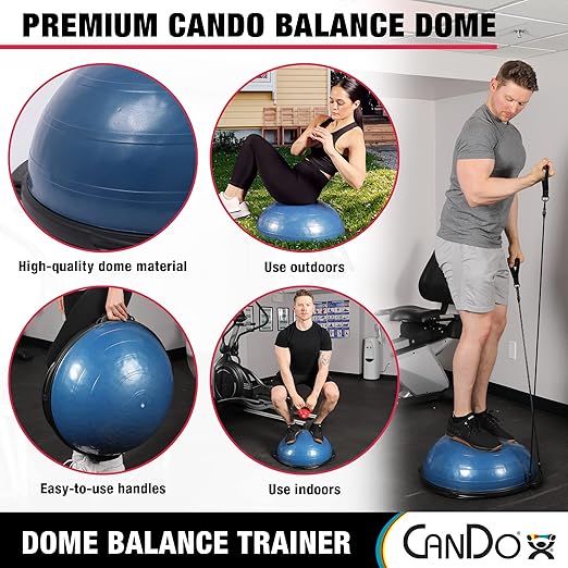 CanDo Dome Balance Trainer 55cm with Non-Skid Base for Balance Training, Strength Building, and Cardio Exercises for Home, Gyms, and Clinics, Includes Resistance Cords and Air Pump