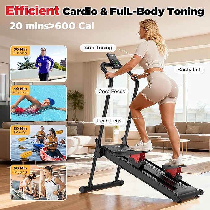 Magnetic Stair Stepper for Home,Vertical Climber Adjustable Resistance Up to 77LBS,Folding Compact Cardio Stair Climber with 350LBS Weight Capacity,19''Extended Stride
