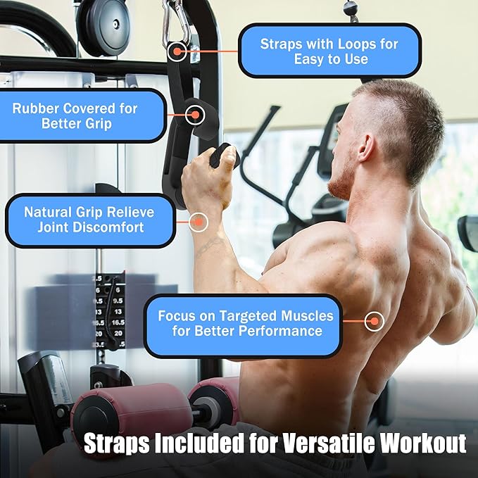Pull Up Handles Neutral Grip: Portable Barbell Grip with 2 Detachable Straps for Cable Machine LAT Pull Down T-bar Row Deadlift Shrug