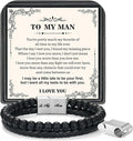 LUXEJEW Gifts for Men - Beaded Leather Bracelet 6mm Matte Agate Stone Bracelets for Men Dad Son Husband Boyfriend Grandpa Grandson Brother Uncle Nephew Adjustable Magnetic Clasp